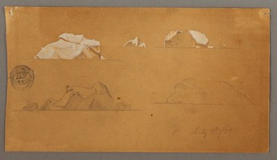 Rysunek, pływające góry lodowe, 5 lipca 1859 r. autorstwa Frederic Edwin Church