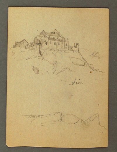 Rysunek, Fortyfikacja klifów, Sion, dolina Rodanu, prawdopodobnie 1868 r. autorstwa Frederic Edwin Church