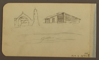 Rysunek, ogród, dom, Cuautla; Verso: kościół, stodoła, Cuautla, luty 1885 r. autorstwa Frederic Edwin Church