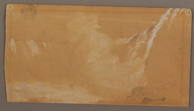Rysunek przedstawiający większą część wodospadu Horseshoe Falls widzianą z kandyjskiej strony rzeki Niagara, prawdopodobnie 1858 r. autorstwa Frederic Edwin Church