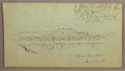 Rysunek, wzgórza, rzeka, marzec 1858 r. autorstwa Frederic Edwin Church