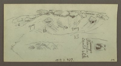 Rysunek, Wzgórza z głazami, prawdopodobnie 1868 r. autorstwa Frederic Edwin Church