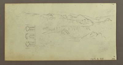 Rysunek, koń, postać od tyłu, drzewa, prawdopodobnie 1868 r. autorstwa Frederic Edwin Church