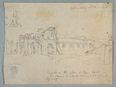 Rysunek, szpital San Juan de Dios, Honda, Kolumbia, 1853 r. autorstwa Frederic Edwin Church