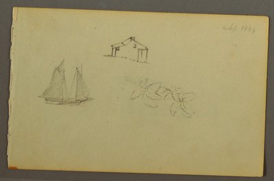 Rysunek, Dom, żaglówka, roślina, wrzesień 1844 r. autorstwa Frederic Edwin Church