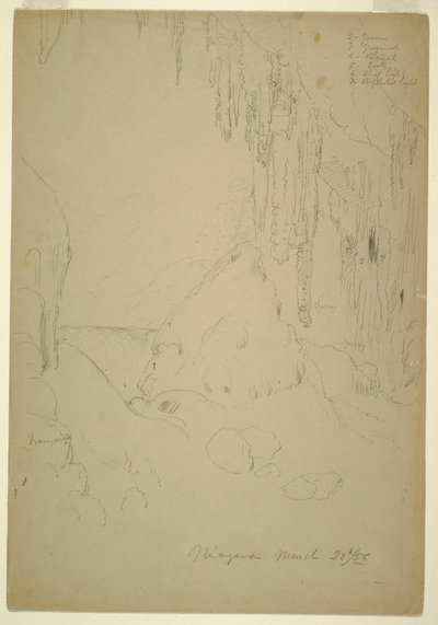 Rysunek, lód, wodospad Niagara, 20 marca 1856 r. autorstwa Frederic Edwin Church