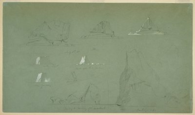 Rysunek, Góry lodowe, 7 i 9 lipca 1859 r. autorstwa Frederic Edwin Church