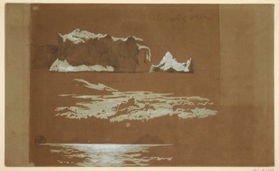 Rysunek, góry lodowe w pobliżu przylądka St. John i wyspy Gull, Nowa Fundlandia, 4 lipca 1859 r. autorstwa Frederic Edwin Church
