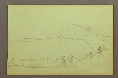 Rysunek, jezioro, pasmo wzgórz, prawdopodobnie 1856 r. autorstwa Frederic Edwin Church