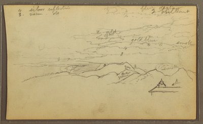 Rysunek, Krajobraz; Verso: Łódź, Szkice botaniczne, 1857 r. autorstwa Frederic Edwin Church
