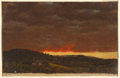Rysunek, Pejzaż, zachód słońca, ok. 1845 r. autorstwa Frederic Edwin Church