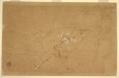 Rysunek, Krajobraz z górą Purese, Kolumbia, 6 sierpnia 1853 r. autorstwa Frederic Edwin Church