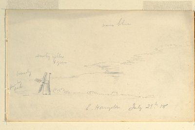 Rysunek, Krajobraz z wiatrakiem, 29 lipca 1858 r. autorstwa Frederic Edwin Church