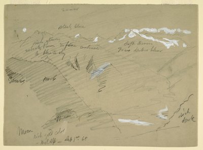 Rysunek, Krajobrazy w Alpach Berneńskich, w pobliżu Bel Alp, Szwajcaria, wrzesień 1868 r. autorstwa Frederic Edwin Church