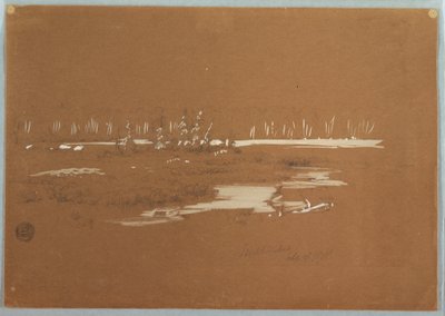 Rysunek, bagnisty krajobraz w pobliżu Millinocket, 20 września 1878 r. autorstwa Frederic Edwin Church