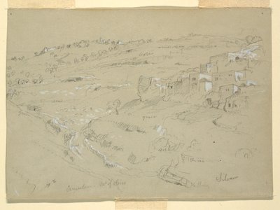 Rysunek, Góra Oliwna, Betania, Siloam i Jerozolima, Palestyna [Betania i Silwan, Jerozolima Wschodnia i Jerozolima, Izrael], 7 i 10 lutego 1868 r. autorstwa Frederic Edwin Church