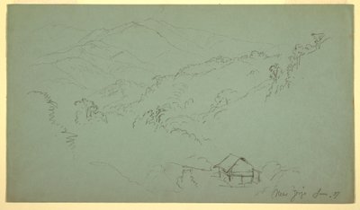 Rysunek, Krajobraz górski, Dom, "w pobliżu Jorje", Ekwador, czerwiec 1857 r. autorstwa Frederic Edwin Church
