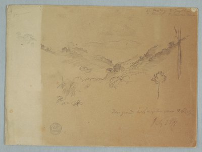 Rysunek, Krajobraz górski w pobliżu Jorje, Ekwador, 23 lipca 1857 r. autorstwa Frederic Edwin Church