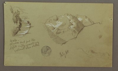 Rysunek, szczyty górskie, rzeka, lipiec 1868 r. autorstwa Frederic Edwin Church