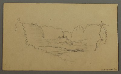 Rysunek, Szczyty górskie, przydrożna kapliczka, sierpień 1868 r. autorstwa Frederic Edwin Church