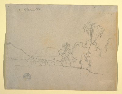 Rysunek, górzysty brzeg zatoki, Ameryka Południowa, 1853 r. autorstwa Frederic Edwin Church