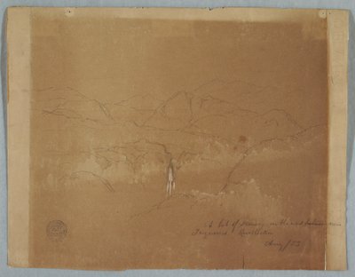 Rysunek, Krajobraz górski z wodospadem, niedaleko Tuquerres, Kolumbia, sierpień 1853 r. autorstwa Frederic Edwin Church