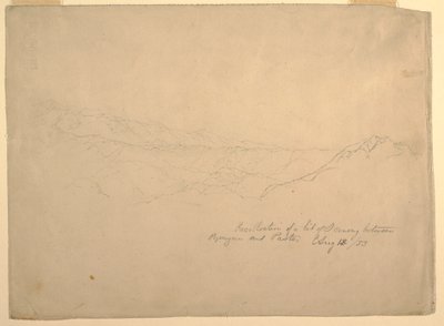 Rysunek, górski krajobraz między Popayan i Pasto, Kolumbia, 13 sierpnia 1853 r. autorstwa Frederic Edwin Church
