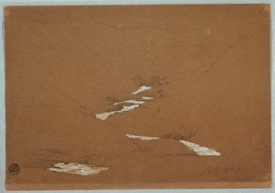 Rysunek, wąska górska dolina z kaskadowym strumieniem w pobliżu Ysapan, Ekwador, 12 lipca 1857 r. autorstwa Frederic Edwin Church