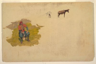 Rysunek, Bliski Wschód, mężczyzna; osioł, 1868-69 autorstwa Frederic Edwin Church
