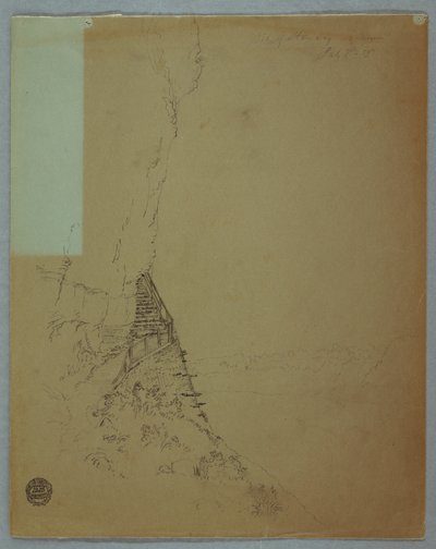 Rysunek, wodospad Niagara: "Fragment schodów nad Niagarą", lipiec 1856 r. autorstwa Frederic Edwin Church