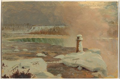 Rysunek, rzeka Niagara i wodospad w śniegu, marzec 1856 r. autorstwa Frederic Edwin Church
