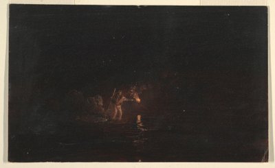 Rysunek, Scena nocnego połowu ryb, 1868-69 autorstwa Frederic Edwin Church