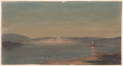Rysunek, Nocny widok portu morskiego, prawdopodobnie 1868-69 autorstwa Frederic Edwin Church