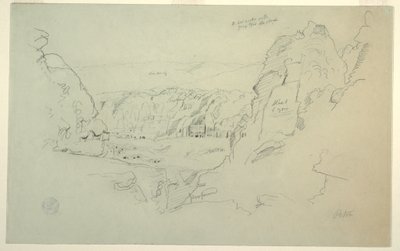Rysunek Petra, Jordania od zachodu, przedstawiający pałac i grobowce korynckie, 26 lutego 1868 r. autorstwa Frederic Edwin Church