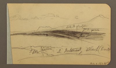 Rysunek, równina, wzgórze, miasto; Verso: pasmo górskie, 1889 r. autorstwa Frederic Edwin Church