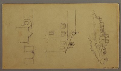 Rysunek, Recto: Puste; Verso: Fortree on Hilltop, Two c, Gateway, prawdopodobnie 1868-69 autorstwa Frederic Edwin Church