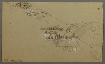 Rysunek, prawa część szkicu doliny El Yemen, Arabia: Odległy widok, 20 lutego 1868 r. autorstwa Frederic Edwin Church