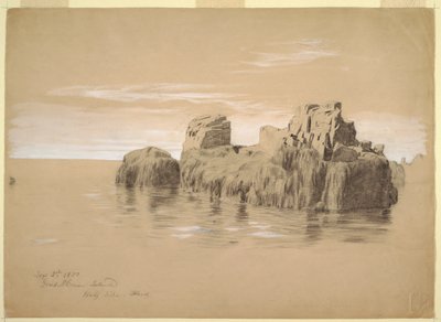 Rysunek, Skały na wybrzeżu, wyspa Grand Manan, Kanada, 2 września 1851 r. autorstwa Frederic Edwin Church