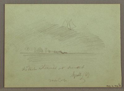 Rysunek, Skały przed linią brzegową, Skaliste klify przy linii brzegowej, kwiecień 1869 r. autorstwa Frederic Edwin Church