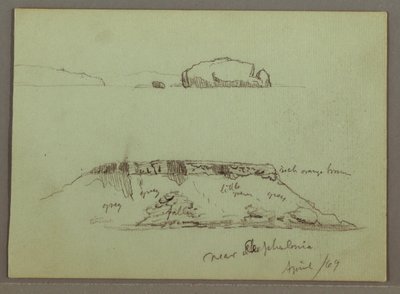Rysunek, Skały przed linią brzegową, Skaliste klify przy linii brzegowej, kwiecień 1869 r. autorstwa Frederic Edwin Church