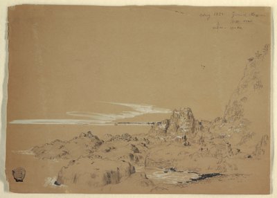 Rysunek, skaliste wybrzeże, Grand Manan, Kanada, sierpień 1851 r. autorstwa Frederic Edwin Church