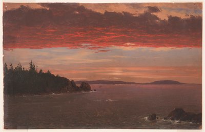 Rysunek Półwysep Schoodic z góry Desert o wschodzie słońca, 1850-55 autorstwa Frederic Edwin Church