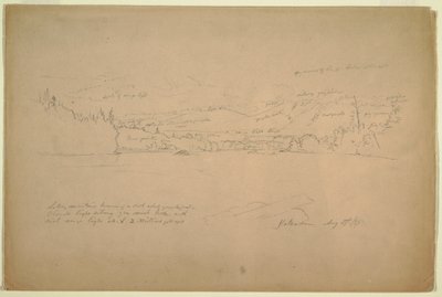 Rysunek, brzeg jeziora i podnóże góry Katahdin, 29 sierpnia 1856 r. autorstwa Frederic Edwin Church