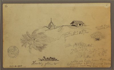 Rysunek, Niebo nad morzem; Verso: Szkice botaniczne, Dachy, maj 1857 r. autorstwa Frederic Edwin Church