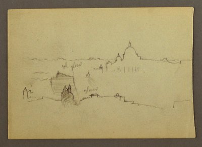 Rysunek, Bazylika Świętego Piotra widziana od północy na tle wzgórz i panoramy Rzymu, styczeń 1869 r. autorstwa Frederic Edwin Church