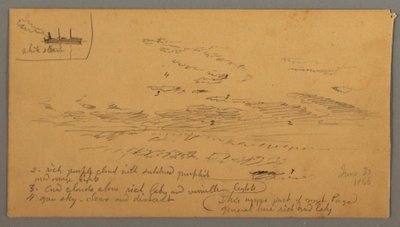 Rysunek, Parowiec, studium nieba, 30 czerwca 1866 r. autorstwa Frederic Edwin Church