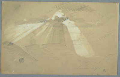 Rysunek, Słońce przebijające się przez chmury, Jamajka, lipiec 1865 r. autorstwa Frederic Edwin Church