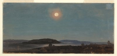 Rysunek, Słońce lub księżyc wschodzące nad Porcupine Islands, Bar Harbor, ok. 1860 r. autorstwa Frederic Edwin Church