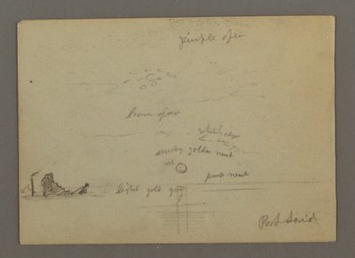 Rysunek, zachód słońca nad morzem, parowiec, prawdopodobnie 1868 r. autorstwa Frederic Edwin Church