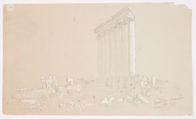 Rysunek, Świątynia Jowisza o wschodzie słońca, Baalbek, 7 maja 1868 r. autorstwa Frederic Edwin Church